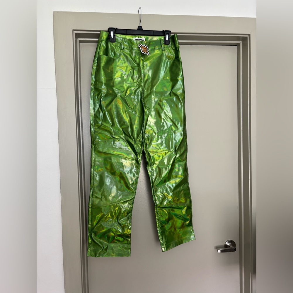 Dressed in LALA Iridescent Green Straight Leg Pants